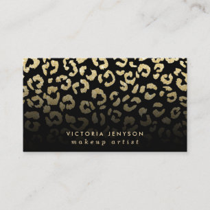 Makeup leopard pattern faux gold glitter on black business card