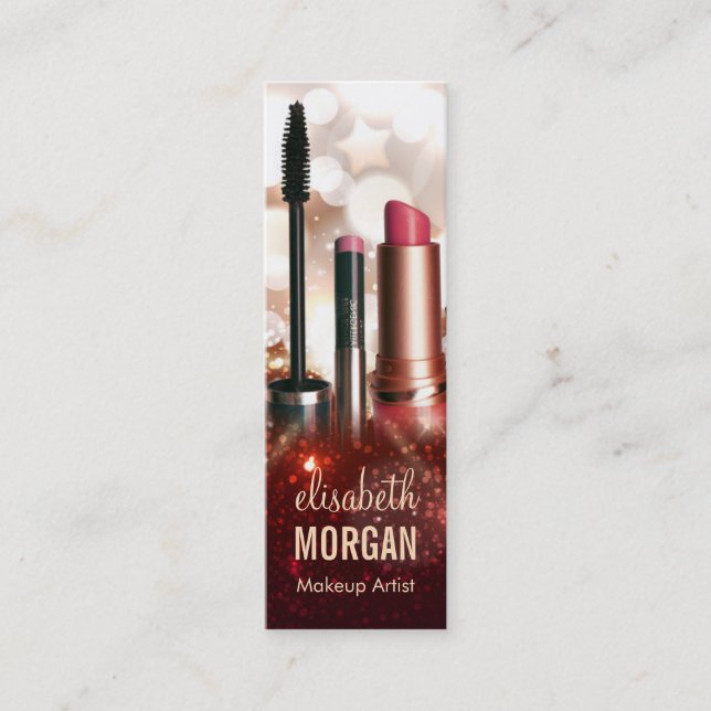 Makeup Lipstick Eyebrow Pencil Modern Gold Glitter Mini Business Card (Front)
