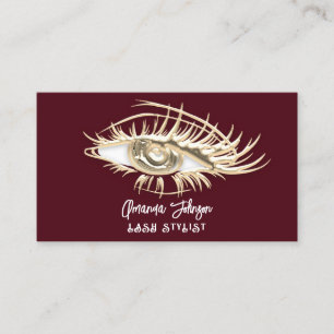 Makeup Logo Burgundy Gold Eyelash Qr Code   Business Card