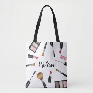 Makeup Mascara, Lipstick Etc. With Custom Name Tote Bag