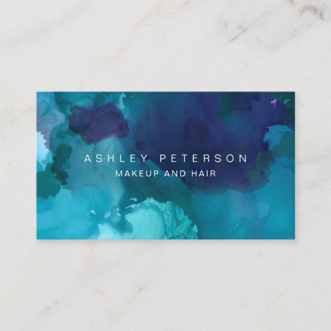 Makeup modern chic turquoise blue watercolor business card (Front)