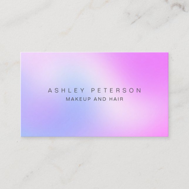 Makeup modern pink holographic iridescent ombre business card (Front)