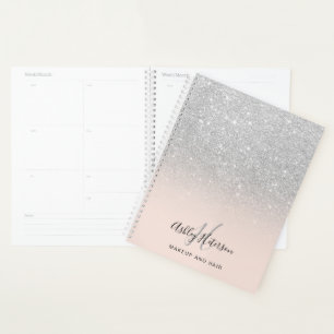 Makeup monogram blush silver glitter script planner