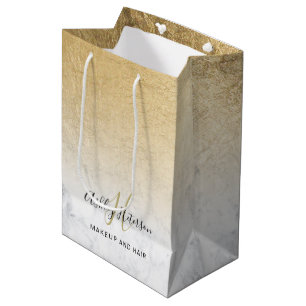 Makeup monogram marble chic gold foil script medium gift bag
