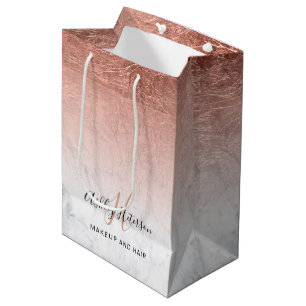 Makeup monogram marble rose gold foil script medium gift bag