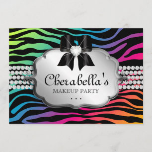Makeup Party Invitation Zebra Rainbow Jewellery