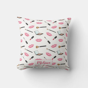 Makeup Pattern And Lips With Personalized Name Throw Pillow