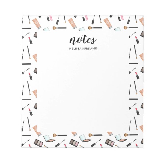 Makeup Pattern Borders With Personalized Name Notepad (Front)