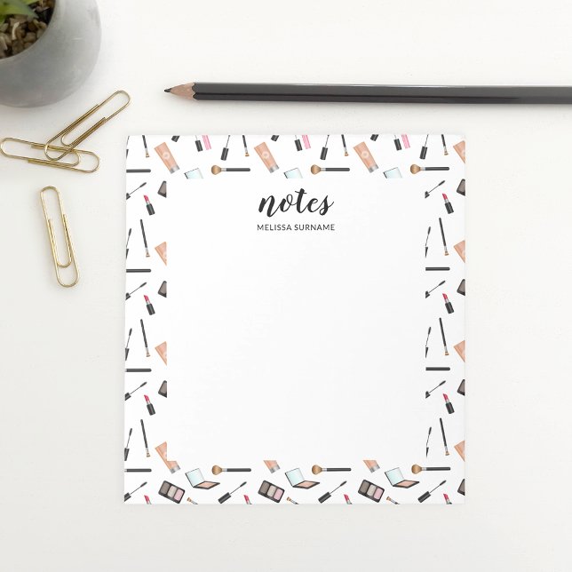 Makeup Pattern Borders With Personalized Name Notepad (Ideal for anyone who likes makeup or for people who work within the beauty industry. Personalize it!)