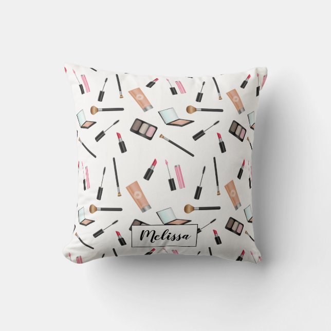 Makeup Pattern Together With Personalized Name Throw Pillow (Front)