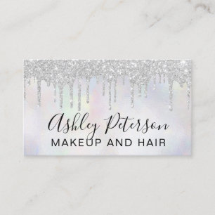Makeup pearl typography glitter silver drips business card