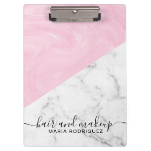 Makeup Pink and White glitter marble sparkle Clipboard