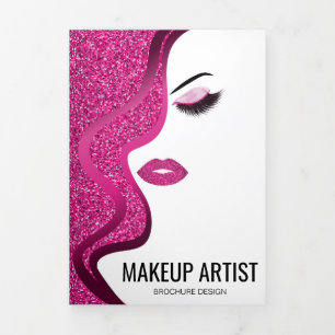 Makeup Pink Glitter   Lashes Salon   Hairstylist Tri-Fold Card