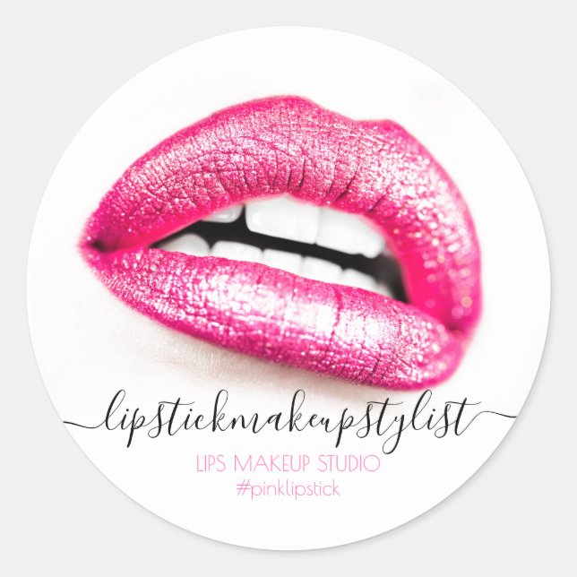 Makeup Pink Lips modern sense Classic Round Sticker (Front)