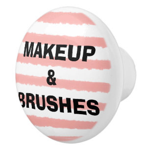 Makeup Pink White Watercolor Stripes Ceramic Knob