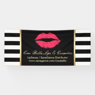 Makeup Product Distributor Red Lips Modern Stripes Banner
