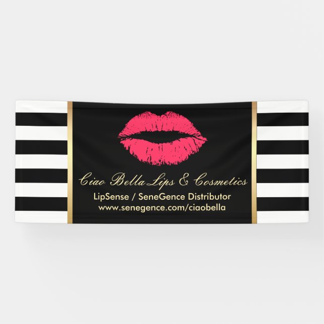 Makeup Product Distributor Red Lips Modern Stripes Banner (Horizontal)