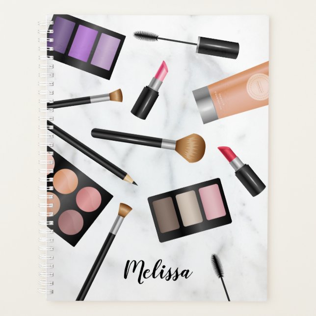 Makeup Products Flatlay Illustration With Name Planner (Front)