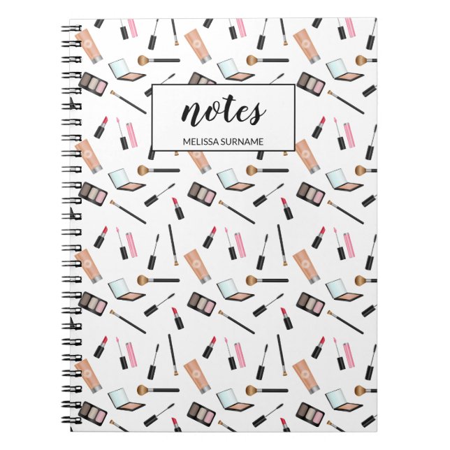 Makeup Products Pattern With Personalized Name Notebook (Front)