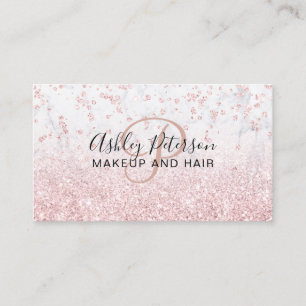 Makeup rose gold glitter marble monogram ombre business card