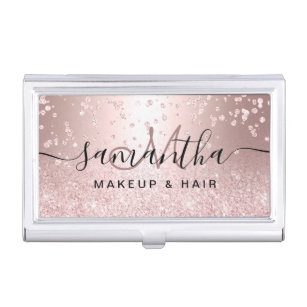 Makeup rose gold glitter metallic sparkle confetti business card holder
