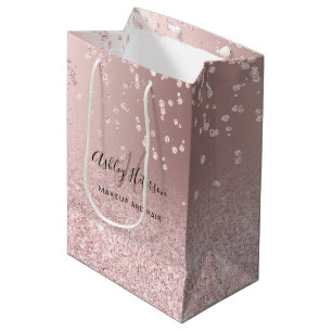 Makeup rose gold glitter metallic sparkle confetti medium gift bag