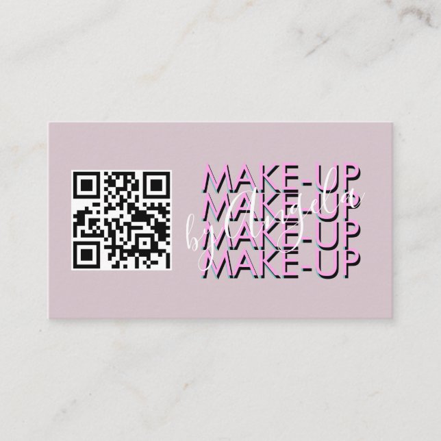 Makeup Salon QR Code Pink Black  Script   Business Card (Front)
