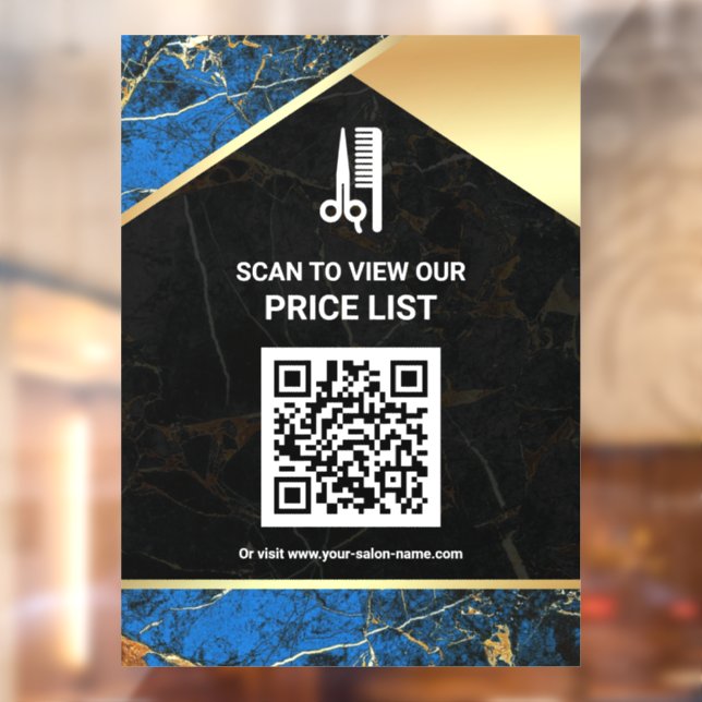 Makeup Salon QR Code Price List Blue Marble Window Cling (Sheet 2)