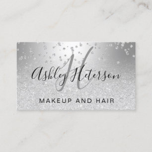 Makeup script confetti silver glitter metallic business card