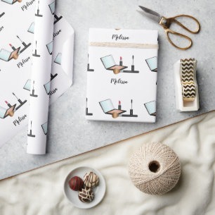 Makeup Set Illustration Pattern With Custom Name Wrapping Paper
