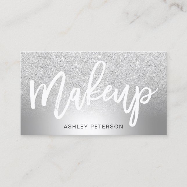 Makeup silver glitter ombre metallic foil business card (Front)