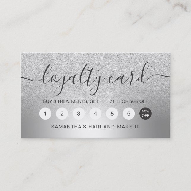 Makeup silver glitter ombre metallic foil loyalty card (Front)