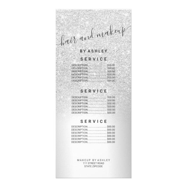 Makeup silver glitter ombre metallic foil price rack card (Front)