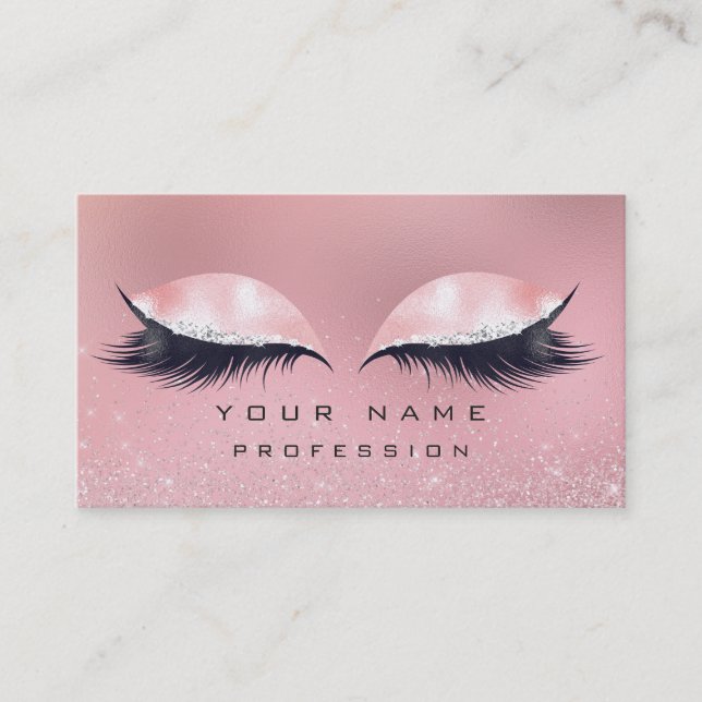 Makeup Silver Pink Glass Marble Lashes Glitter Wow Business Card (Front)