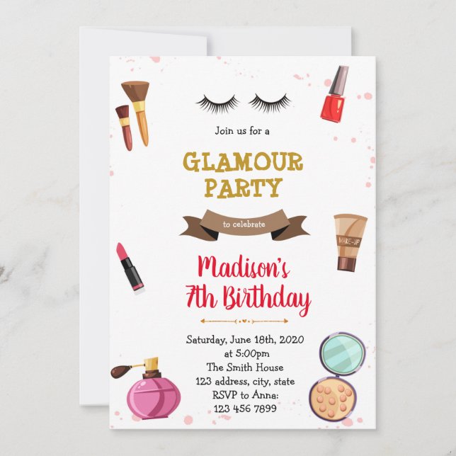 Makeup spa sleepover invitation (Front)