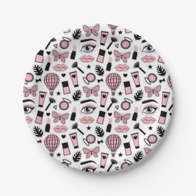 Makeup Sticker Pattern Paper Plate (Front)