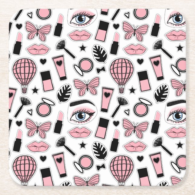 Makeup Sticker Pattern Square Paper Coaster (Front)