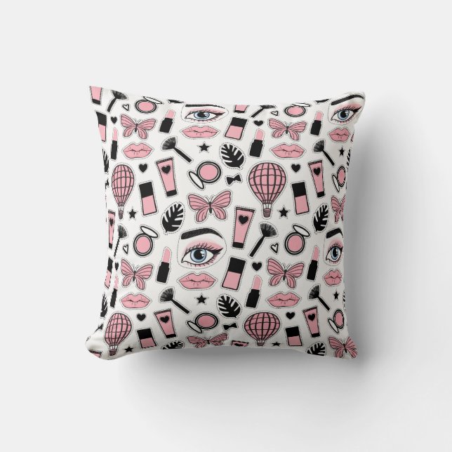 Makeup Sticker Pattern Throw Pillow (Front)