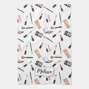 Makeup Stuff Illustrated Pattern Personalized Name Kitchen Towel