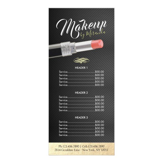 Makeup Stylist Beauty Salon Price List Lipstick Rack Card (Front)