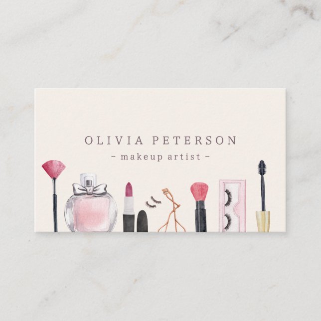 Makeup stylist, watercolor Business Card (Front)