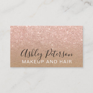Makeup typography brown kraft rose gold glitter business card