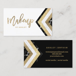Makeup typography chevron marble gold stripes business card