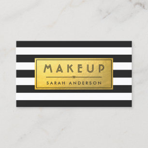 Makeup Typography Modern Gold Label Black Stripes Business Card