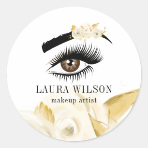 Makeup Watercolor White Flowers Long Lashed Eye Classic Round Sticker