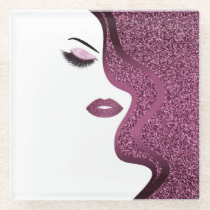 Makeup with glitter effect glass coaster