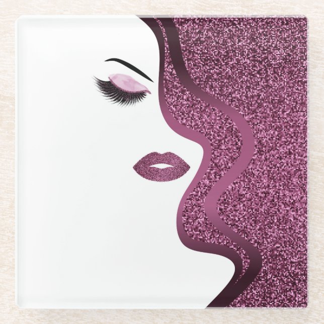 Makeup with glitter effect glass coaster (Front)