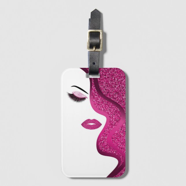 Makeup with glitter effect luggage tag (Front Vertical)
