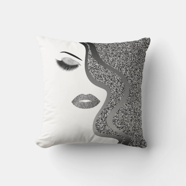 Makeup with glitter effect throw pillow (Front)