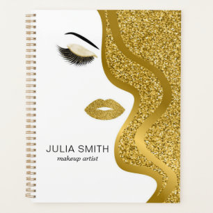 Makeup with gold glitter effect planner